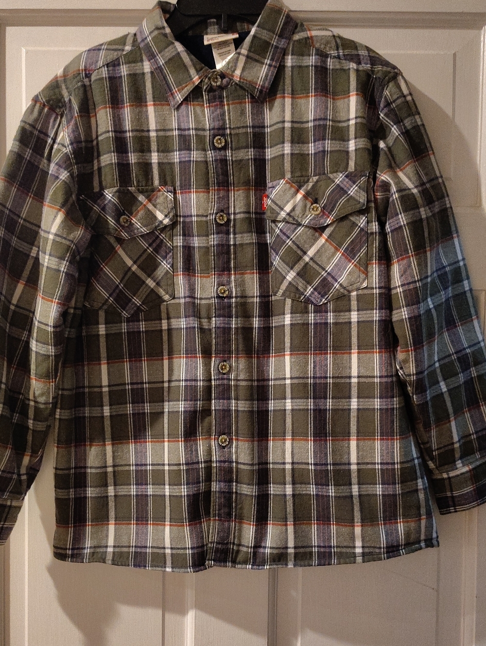 Boys Levi's Olive Green Plaid Shirt Jacket with Brown & Orange Accents